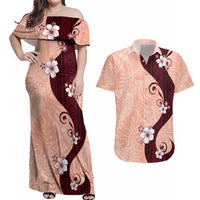 Polynesia Hibiscus Couples Matching Off Shoulder Maxi Dress and Hawaiian Shirt Rose Bud Curve Motif - Polynesian Pride
