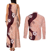 Polynesia Hibiscus Couples Matching Tank Maxi Dress and Long Sleeve Button Shirt Rose Bud Curve Motif - Polynesian Pride