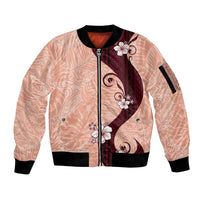 Polynesia Hibiscus Sleeve Zip Bomber Jacket Rose Bud Curve Motif LT05 Unisex Red - Polynesian Pride