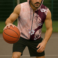 Polynesia Hibiscus Sleeveless Zip Hoodie Rose Bud Curve Motif - Polynesian Pride