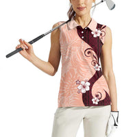 Polynesia Hibiscus Women Sleeveless Polo Shirt Rose Bud Curve Motif - Polynesian Pride