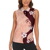 Polynesia Hibiscus Women Sleeveless Polo Shirt Rose Bud Curve Motif - Polynesian Pride