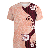 Polynesia Hibiscus Women V-Neck T-Shirt Rose Bud Curve Motif - Polynesian Pride