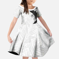 Polynesia Hibiscus Family Matching Mermaid Dress and Hawaiian Shirt White Curve Motif - Polynesian Pride