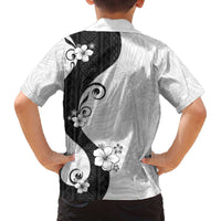 Polynesia Hibiscus Family Matching Off The Shoulder Long Sleeve Dress and Hawaiian Shirt White Curve Motif - Polynesian Pride