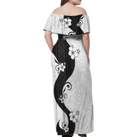 Polynesia Hibiscus Family Matching Off Shoulder Maxi Dress and Hawaiian Shirt White Curve Motif - Polynesian Pride