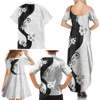 Polynesia Hibiscus Family Matching Summer Maxi Dress and Hawaiian Shirt White Curve Motif - Polynesian Pride