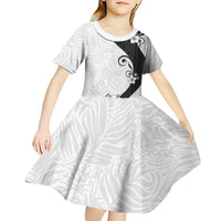 Polynesia Hibiscus Kid Short Sleeve Dress White Curve Motif - Polynesian Pride