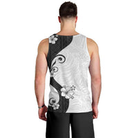Polynesia Hibiscus Men Tank Top White Curve Motif - Polynesian Pride