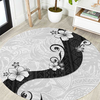 Polynesia Hibiscus Round Carpet White Curve Motif - Polynesian Pride