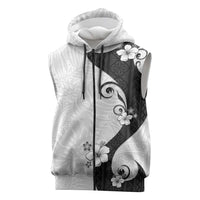 Polynesia Hibiscus Sleeveless Zip Hoodie White Curve Motif LT05 White - Polynesian Pride