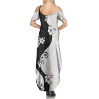 Polynesia Hibiscus Summer Maxi Dress White Curve Motif - Polynesian Pride