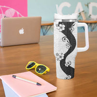 Polynesia Hibiscus Tumbler With Handle White Curve Motif - Polynesian Pride