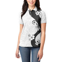 Polynesia Hibiscus Women Polo Shirt White Curve Motif - Polynesian Pride