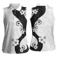 Polynesia Hibiscus Women Sleeveless Polo Shirt White Curve Motif - Polynesian Pride