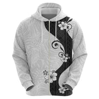Polynesia Hibiscus Zip Hoodie White Curve Motif - Polynesian Pride