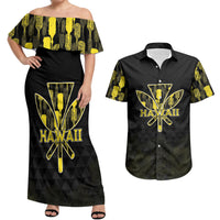 Personalised Aloha Hawaii Kahili Couples Matching Off Shoulder Maxi Dress and Hawaiian Shirt Kanaka Maoli With Kakau Pattern