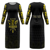 Personalised Aloha Hawaii Kahili Family Matching Long Sleeve Bodycon Dress and Hawaiian Shirt Kanaka Maoli With Kakau Pattern