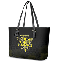 Aloha Hawaii Kahili Leather Tote Bag Kanaka Maoli With Kakau Pattern