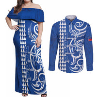 Samoa HRPP Party Couples Matching Off Shoulder Maxi Dress and Long Sleeve Button Shirt Polynesian Pattern - Polynesian Pride