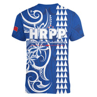 Samoa HRPP Party Women V-Neck T-Shirt Polynesian Pattern - Polynesian Pride