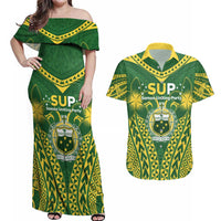 Samoa SUP Couples Matching Off Shoulder Maxi Dress and Hawaiian Shirt Samoan Coat Of Arms - Polynesian Pride