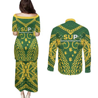 Samoa SUP Couples Matching Puletasi and Long Sleeve Button Shirt Samoan Coat Of Arms - Polynesian Pride