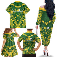Samoa SUP Family Matching Off The Shoulder Long Sleeve Dress and Hawaiian Shirt Samoan Coat Of Arms - Polynesian Pride