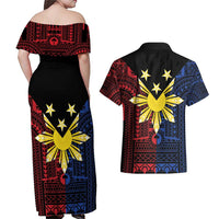 Philippines Sun Star Couples Matching Off Shoulder Maxi Dress and Hawaiian Shirt Igorot Tribal Inspiration - Polynesian Pride