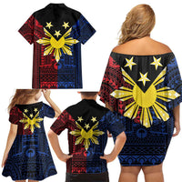 Philippines Sun Star Family Matching Off Shoulder Short Dress and Hawaiian Shirt Igorot Tribal Inspiration - Polynesian Pride