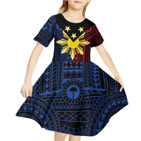 Philippines Sun Star Kid Short Sleeve Dress Igorot Tribal Inspiration - Polynesian Pride