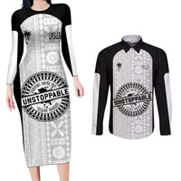 Personalized Fiji Obstacle Race 2023 Couples Matching Long Sleeve Bodycon Dress and Long Sleeve Button Shirts Never Give Up LT05 Black - Polynesian Pride