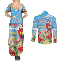 Hawaii Christmas Couples Matching Summer Maxi Dress and Long Sleeve Button Shirt Funny Macaw Parrot Tropical Vibe LT05 - Polynesian Pride