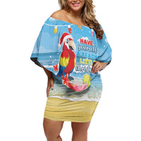 Hawaii Christmas Family Matching Off Shoulder Short Dress and Hawaiian Shirt Funny Macaw Parrot Tropical Vibe