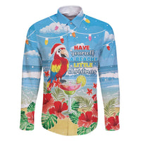 Hawaii Christmas Family Matching Tank Maxi Dress and Hawaiian Shirt Funny Macaw Parrot Tropical Vibe LT05 Dad's Shirt - Long Sleeve Blue - Polynesian Pride