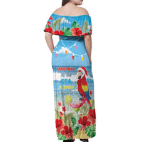 Hawaii Christmas Off Shoulder Maxi Dress Funny Macaw Parrot Tropical Vibe