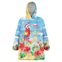 Hawaii Christmas Wearable Blanket Hoodie Funny Macaw Parrot Tropical Vibe LT05 One Size Blue - Polynesian Pride