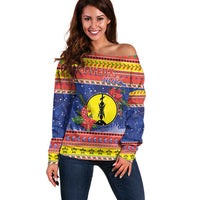 New Caledonia Christmas Off Shoulder Sweater Kanaky Poinsettia Joyeux Noel