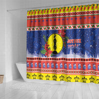 New Caledonia Christmas Shower Curtain Kanaky Poinsettia Joyeux Noel