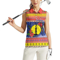New Caledonia Christmas Women Sleeveless Polo Shirt Kanaky Poinsettia Joyeux Noel LT05 - Polynesian Pride