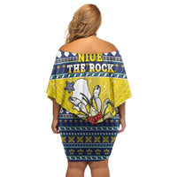 Niue The Rock Christmas Family Matching Off Shoulder Short Dress and Hawaiian Shirt Niuean Crab Monuina E Kilisimasi
