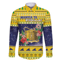 Tokelau Christmas Family Matching Long Sleeve Bodycon Dress and Hawaiian Shirt Tokelauan Badge Manuia Te Kilihimahi LT05 Dad's Shirt - Long Sleeve Yellow - Polynesian Pride