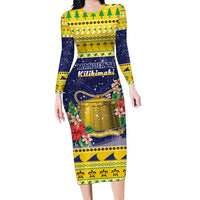 Tokelau Christmas Family Matching Long Sleeve Bodycon Dress and Hawaiian Shirt Tokelauan Badge Manuia Te Kilihimahi LT05 Mom's Dress Yellow - Polynesian Pride
