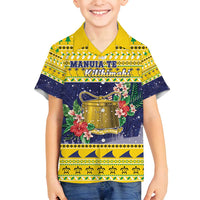 Tokelau Christmas Family Matching Long Sleeve Bodycon Dress and Hawaiian Shirt Tokelauan Badge Manuia Te Kilihimahi LT05 Son's Shirt Yellow - Polynesian Pride