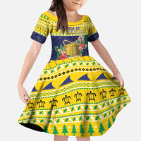 Tokelau Christmas Family Matching Mermaid Dress and Hawaiian Shirt Tokelauan Badge Manuia Te Kilihimahi LT05 Daughter's Dress Yellow - Polynesian Pride