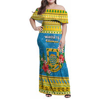 Tuvalu Christmas Family Matching Off Shoulder Maxi Dress and Hawaiian Shirt Coat Of Arms Manuia Te Kilisimasi