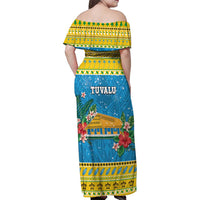 Tuvalu Christmas Family Matching Off Shoulder Maxi Dress and Hawaiian Shirt Coat Of Arms Manuia Te Kilisimasi
