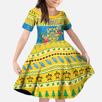 Tuvalu Christmas Family Matching Short Sleeve Bodycon Dress and Hawaiian Shirt Coat Of Arms Manuia Te Kilisimasi LT05 Daughter's Dress Yellow - Polynesian Pride