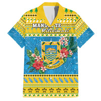 Tuvalu Christmas Family Matching Short Sleeve Bodycon Dress and Hawaiian Shirt Coat Of Arms Manuia Te Kilisimasi LT05 Dad's Shirt - Short Sleeve Yellow - Polynesian Pride