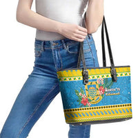 Tuvalu Christmas Leather Tote Bag Coat Of Arms Manuia Te Kilisimasi